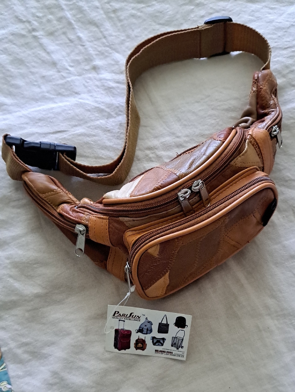 Parisian NWT Vintage Leather Multi Toned Brown Patchwork Fanny Pack  Waist Bag